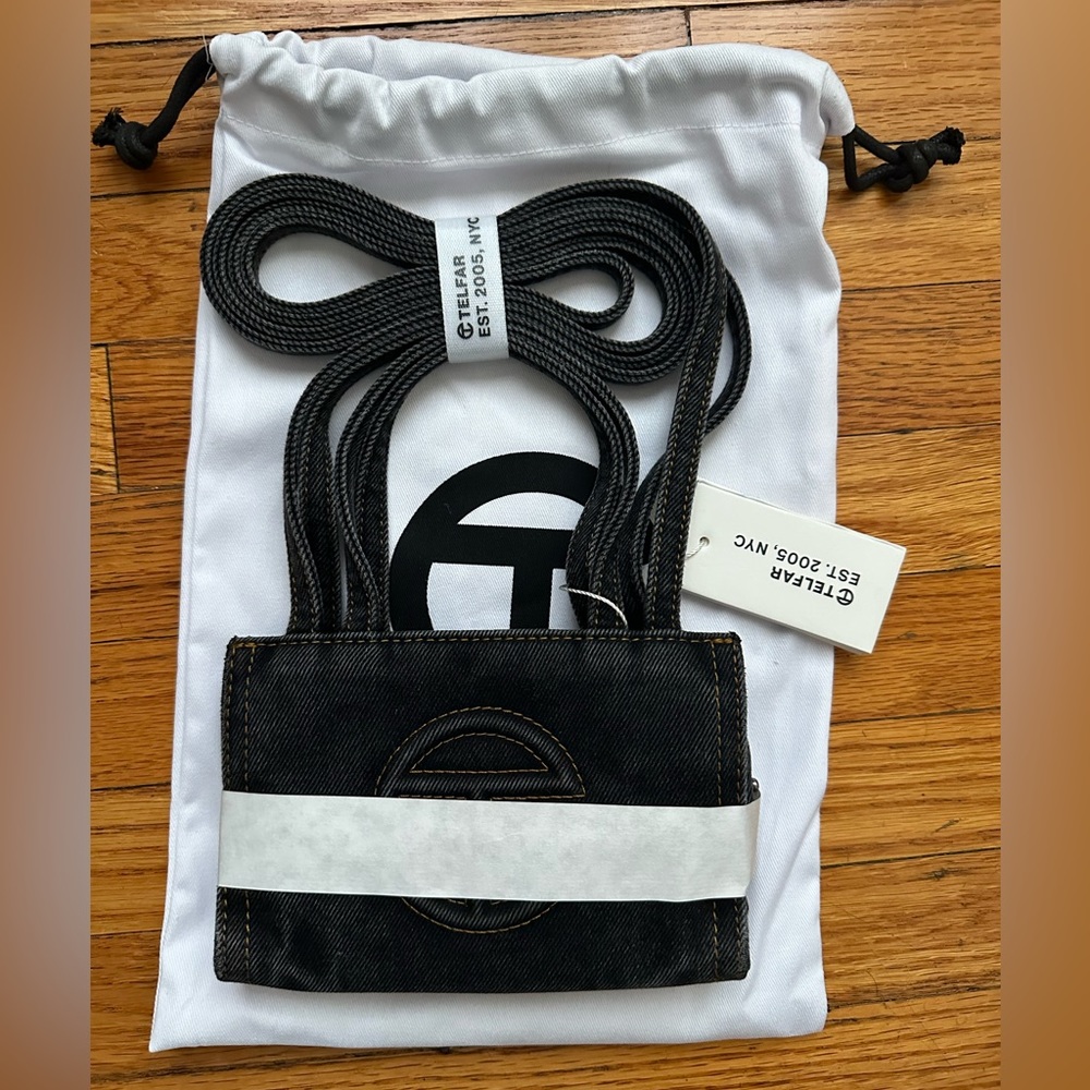 Telfar Black Denim Small Shopper NWT